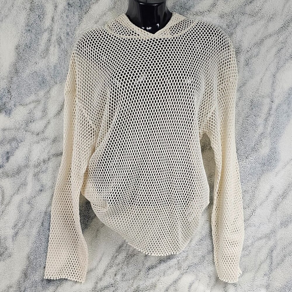 Dolls Kill Basic Pleasure Mode US Medium-UK 10 Fishnet Sheer Hoodie Off White